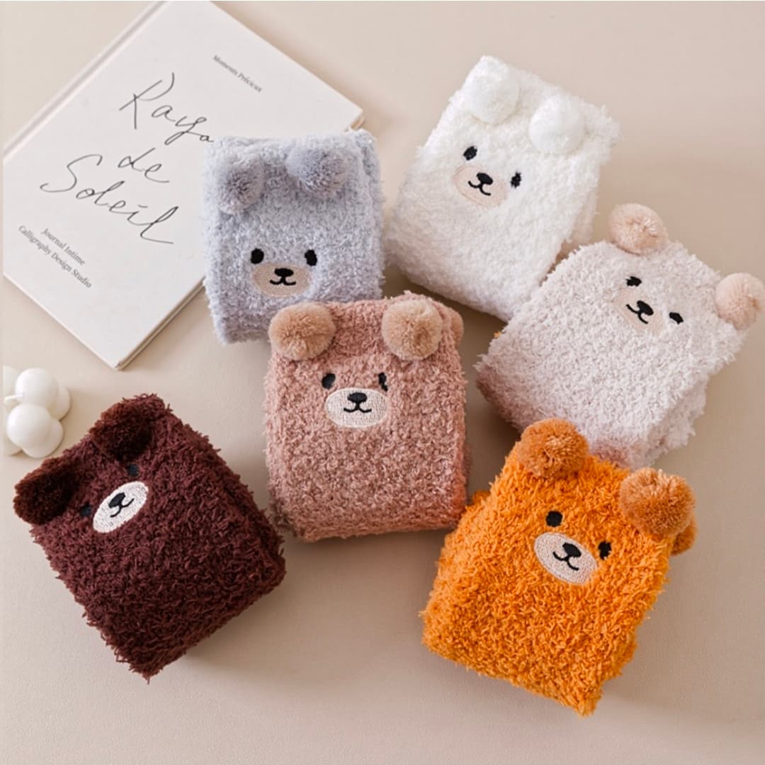 Cozy Teddy Bear Ear Maternity Sleep Socks — 6 Pairs